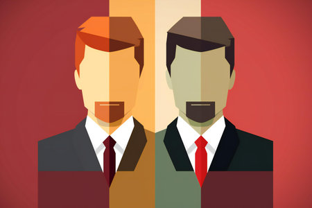 Businessman and businesswoman standing in front of each other,の素材