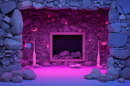 a fantasy room with stone and neon lights.の素材