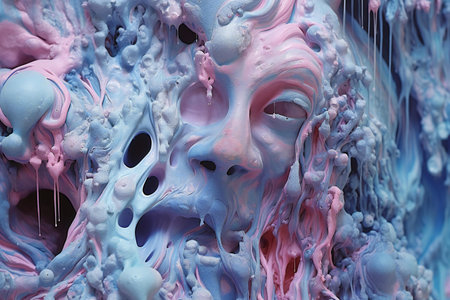 abstract background with blue and pink paint splashes.の素材