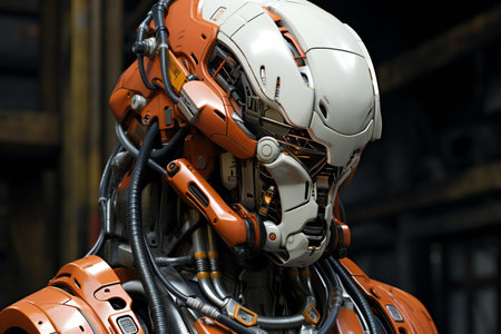 Robot's head in an industrial factory.の素材