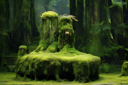 Old tree stump covered with moss in a Japanese Redwood Forest.の素材