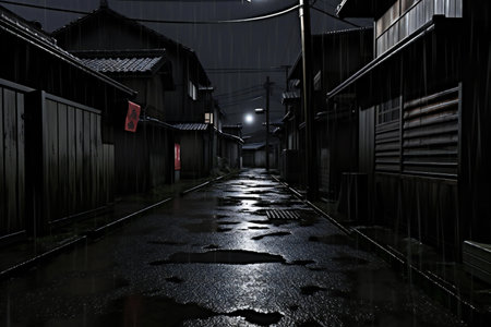 Narrow street at night in Kyoto, Japan.の素材