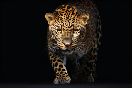 Portrait of a leopard on a black background. Studio shot.の素材
