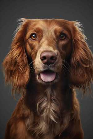Portrait of a cute Irish setter dog. Studio shot.の素材