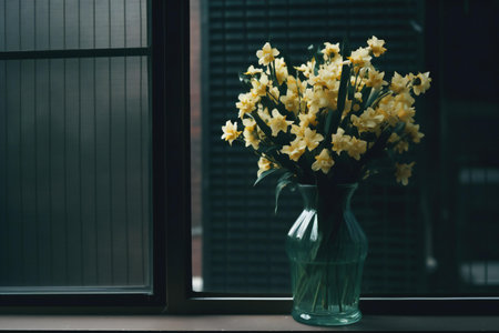 Bouquet of daffodils in a vase on the windowsillの素材