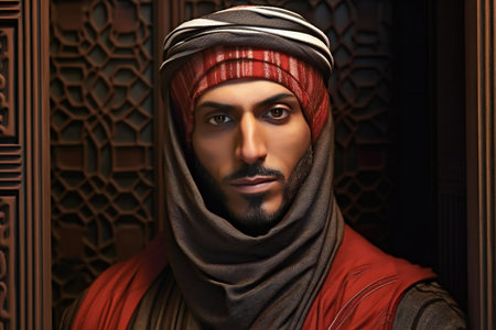 Portrait of a handsome arabic man in traditional clothes.の素材