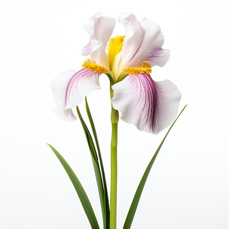 Iris flower isolated on white background. Studio shot. Shallow DOF.の素材