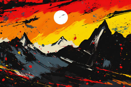 Mountains and sun. Grunge background.の素材