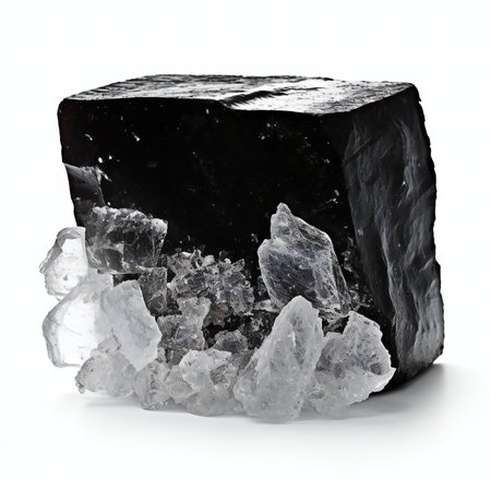 closeup of sample of natural mineral from geological collection - raw crystal quartz on white backgroundの素材