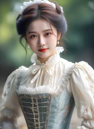 Portrait of a beautiful Vietnamese girl in vintage costumeの素材