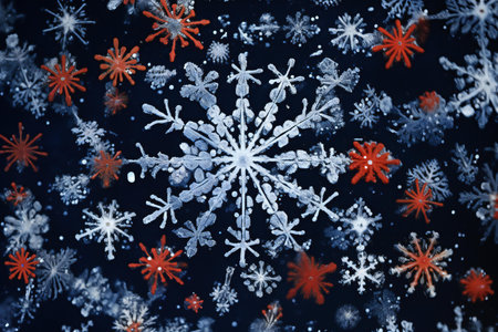 Snowflakes on a dark blue background. Christmas or New Year background.の素材