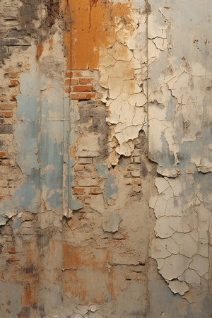 Old weathered wall with peeling paint. Abstract background for design.の素材