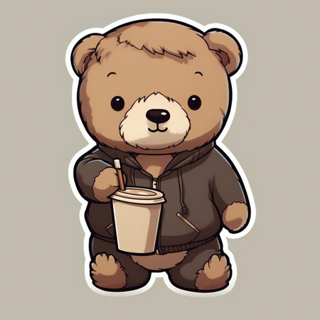 Cute bear holding a cup of coffee.  illustration in cartoon style.の素材