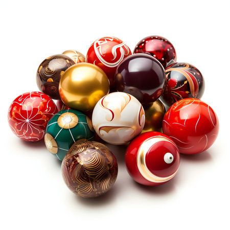 Lot of different colorful marbles isolated on white backgroundの素材