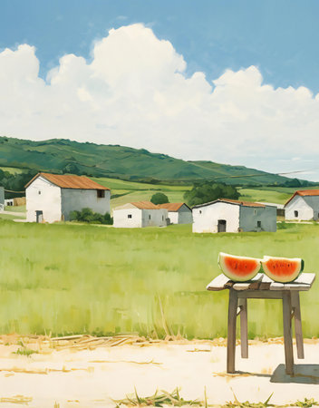 Watermelon on the table in Tuscany, Italy. Retro styleの素材