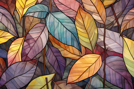 Abstract background with colorful leaves. Hand-drawn illustration for your designの素材