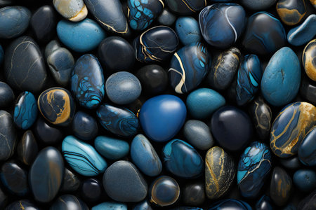 Blue and black pebbles background. Colorful stones texture.の素材