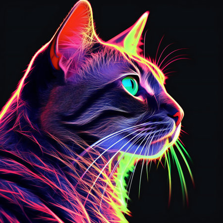 Colorful cat portrait on black background.の素材