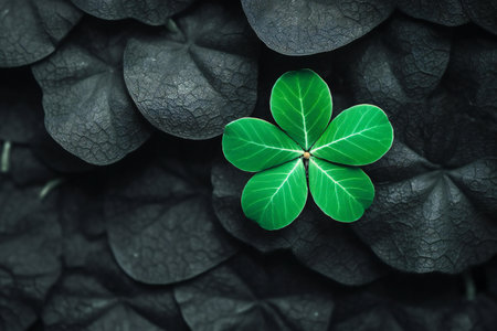 Green clover leaf on dark background. St.Patrick's Dayの素材