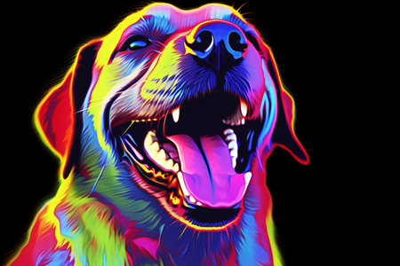 Labrador Retriever in a pop art style on a black backgroundの素材