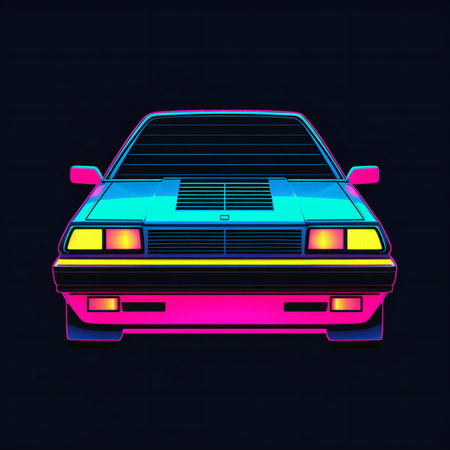 Retro car. Retro car. illustration in neon style.の素材