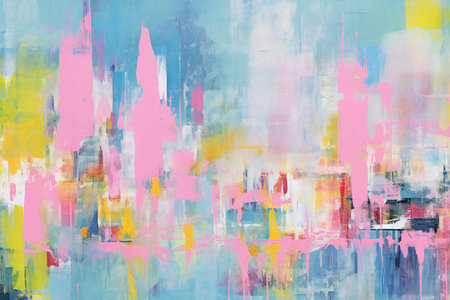 Abstract watercolor background with pink, blue, yellow and purple spotsの素材