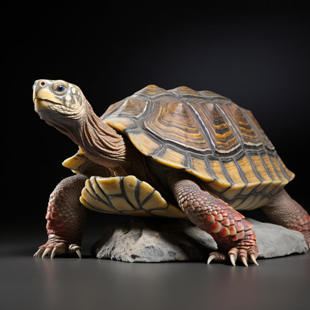 turtle isolated on a black background. studio shot. close-upの素材