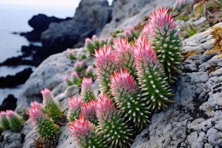 Cactus on the Rocks at the Atlantic Ocean in Tenerife Canary Islands Spainの素材