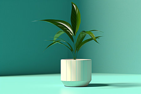a white pot with a green plant inside.の素材