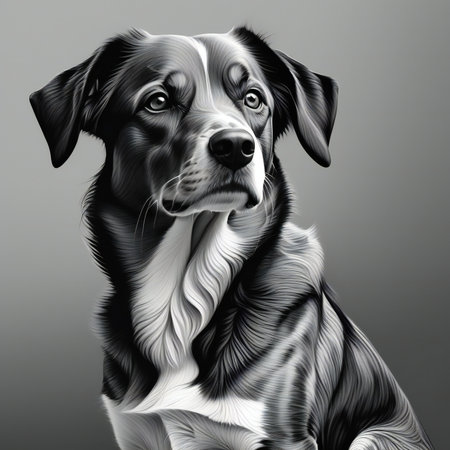 Portrait of a Bernese mountain dog, black and white illustrationの素材