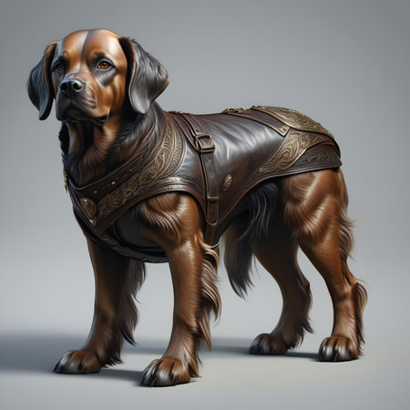 Rhodesian Ridgeback dog dressed in a leather jacket.の素材