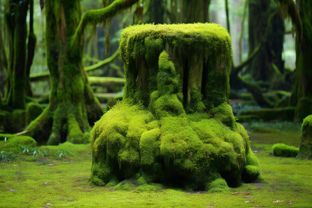 Green moss on tree stump in Redwood forest, California, USAの素材