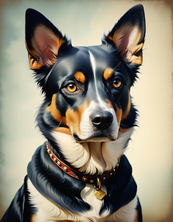 Portrait of a dog with a black and white coat and collarの素材