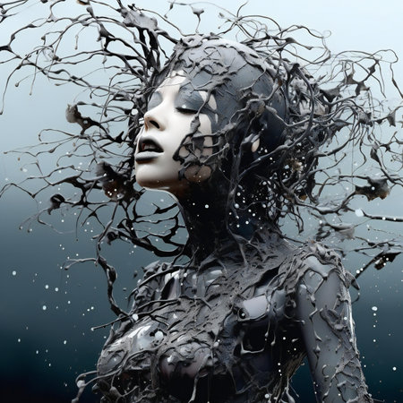 illustration of a woman with black paint on her face. Conceptual fashion art.の素材