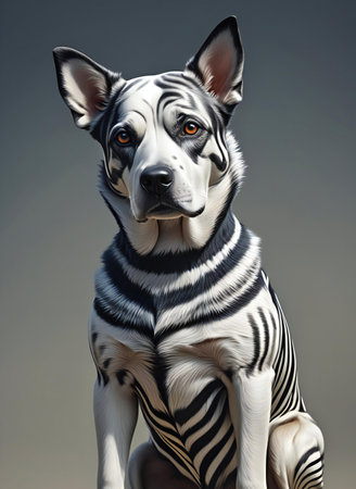 a dog zebra isolated on gray background.の素材