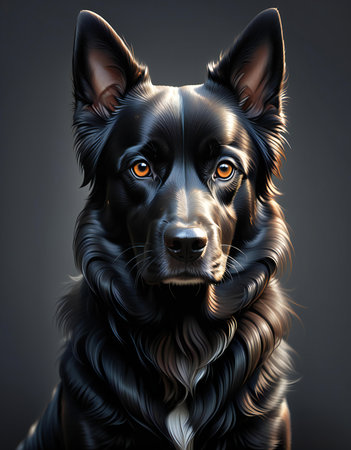 Portrait of a black German shepherd dog. Studio shot on a dark background.の素材