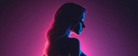 Silhouette of a beautiful woman with long hair.の素材