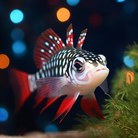 Tropical fish in aquarium with bokeh lights on backgroundの素材