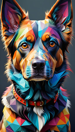 Portrait of a German shepherd dog. Colorful polygonal background.の素材