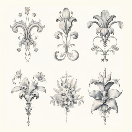 Lily, lily, fleur-de-lis. Set of elements for design.の素材