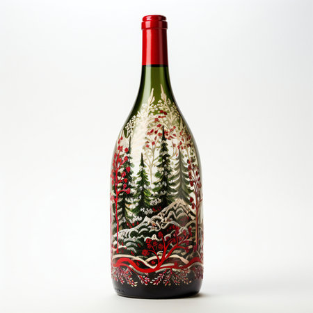 Wine bottle with a pattern on a white background. Isolatedの素材