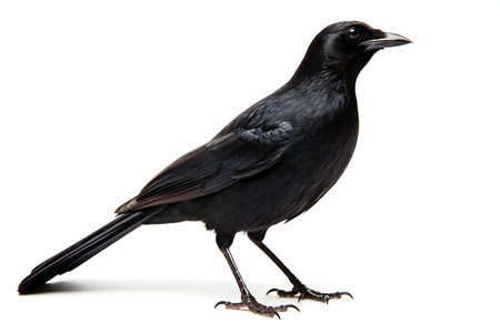 Black crow isolated on a white background, side view, front viewの素材