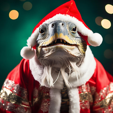 Portrait of a christmas penguin wearing Santa Claus costume.の素材