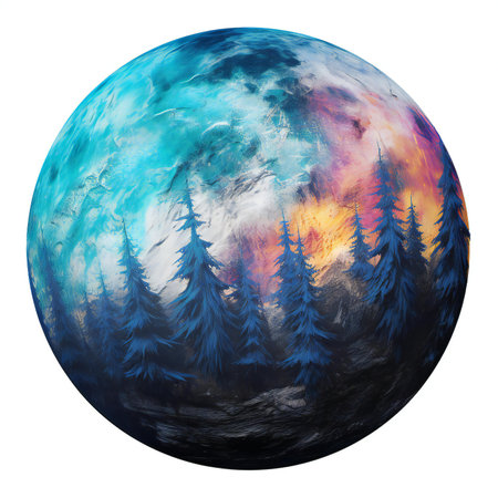 a planet with a winter forest in the backgroundの素材