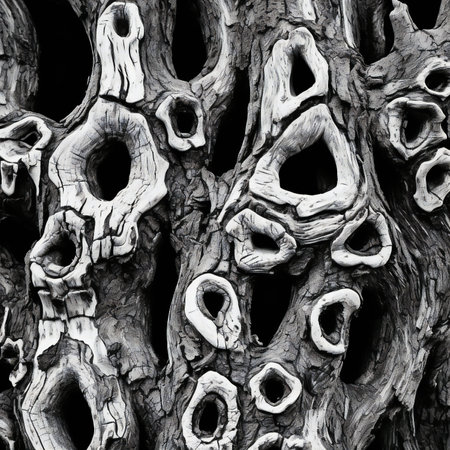 abstract background of old tree bark texture, black and white toneの素材