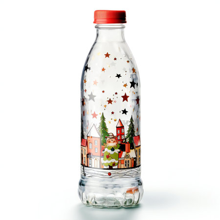 Christmas tree in a bottle of water isolated on a white background.の素材