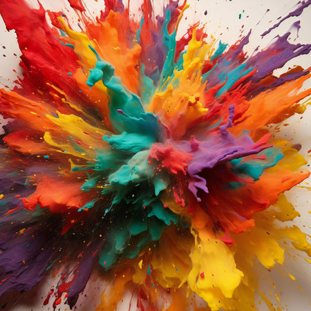 abstract background with multicolored splashes of paint on a white backgroundの素材