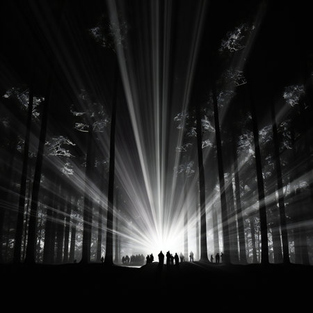 Silhouette of a group of people in the dark forest.の素材