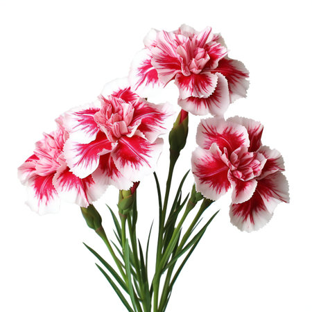 Bouquet of pink and white carnation flowers isolated on white backgroundの素材