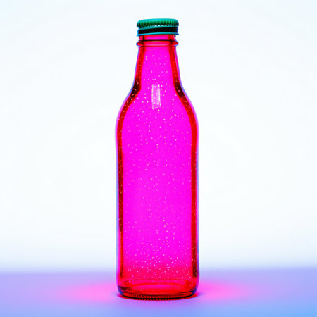 Bottle with pink liquid on white background.の素材